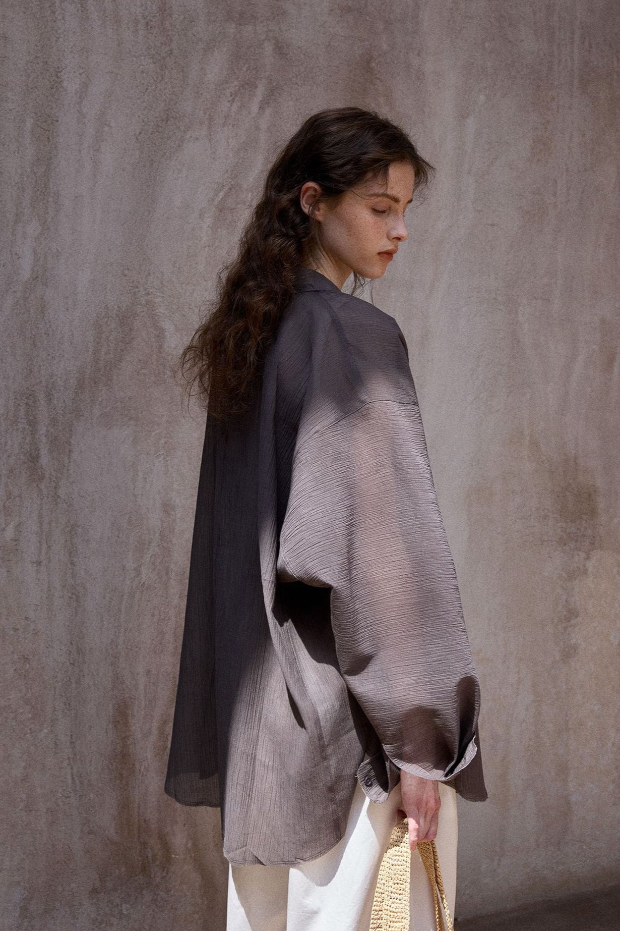 Cotton blend textured and sheer loose shirt | 3 color