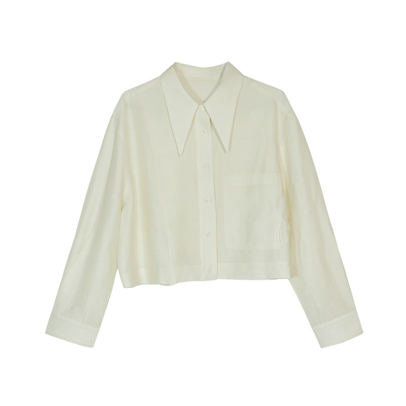 Long pointed collar transparent tencel shirt | 10 color