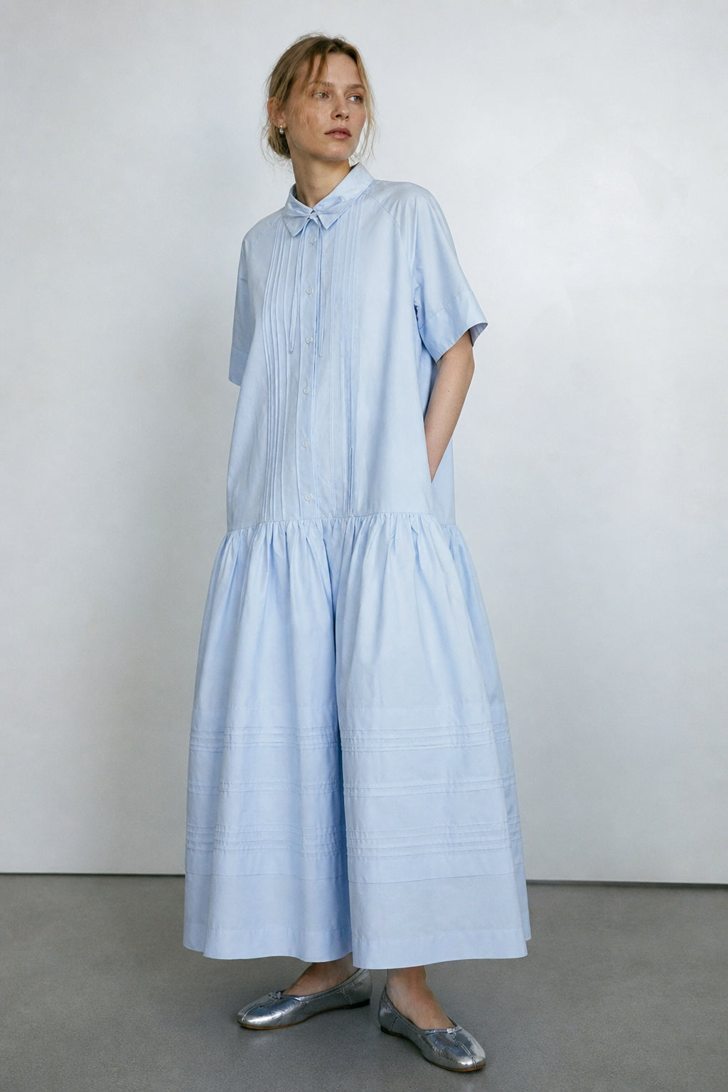 100% cotton silhouetted skirt relaxed-fit shirt dress | 3 color