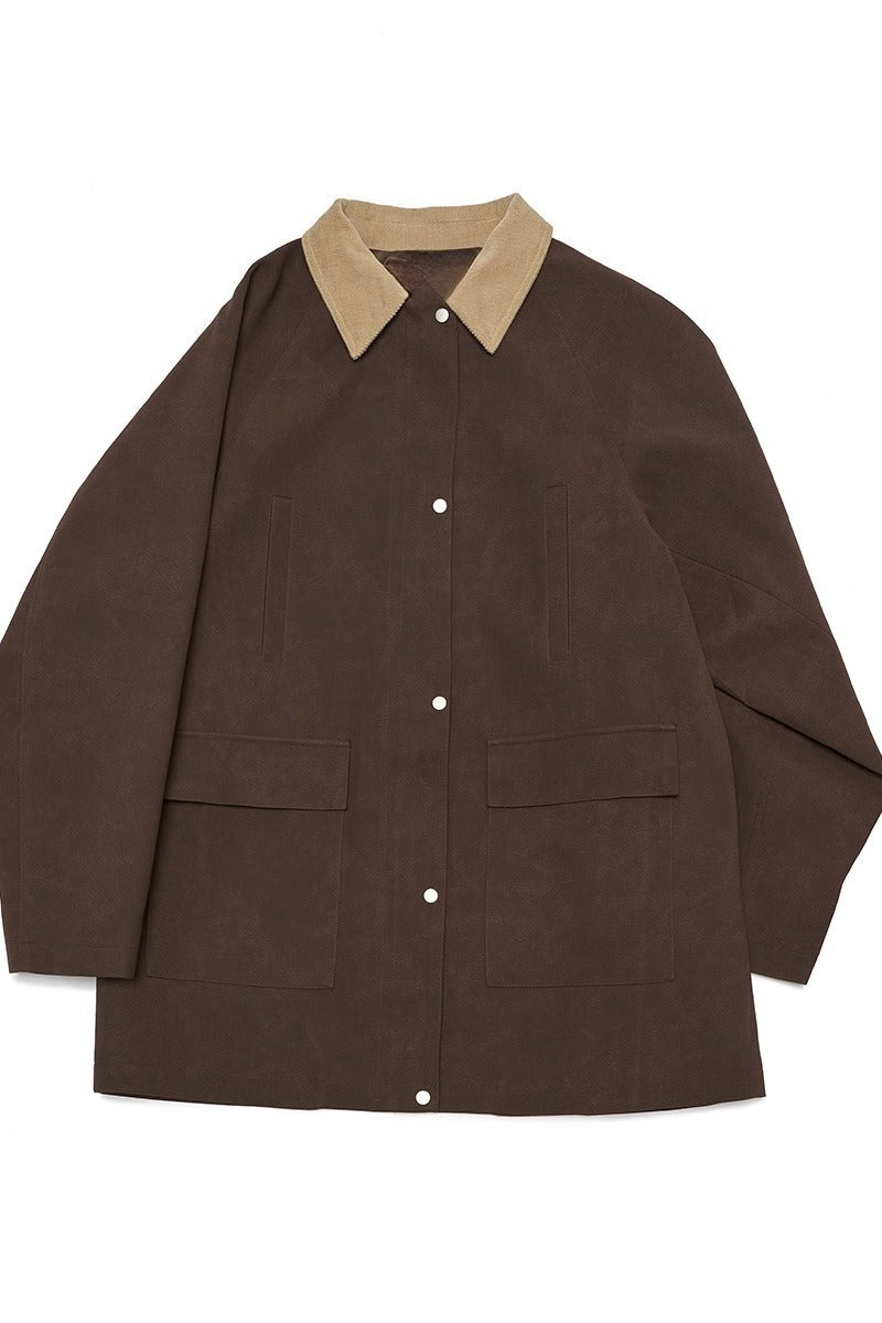 Mid-length contrasting collar jacket | 2 color