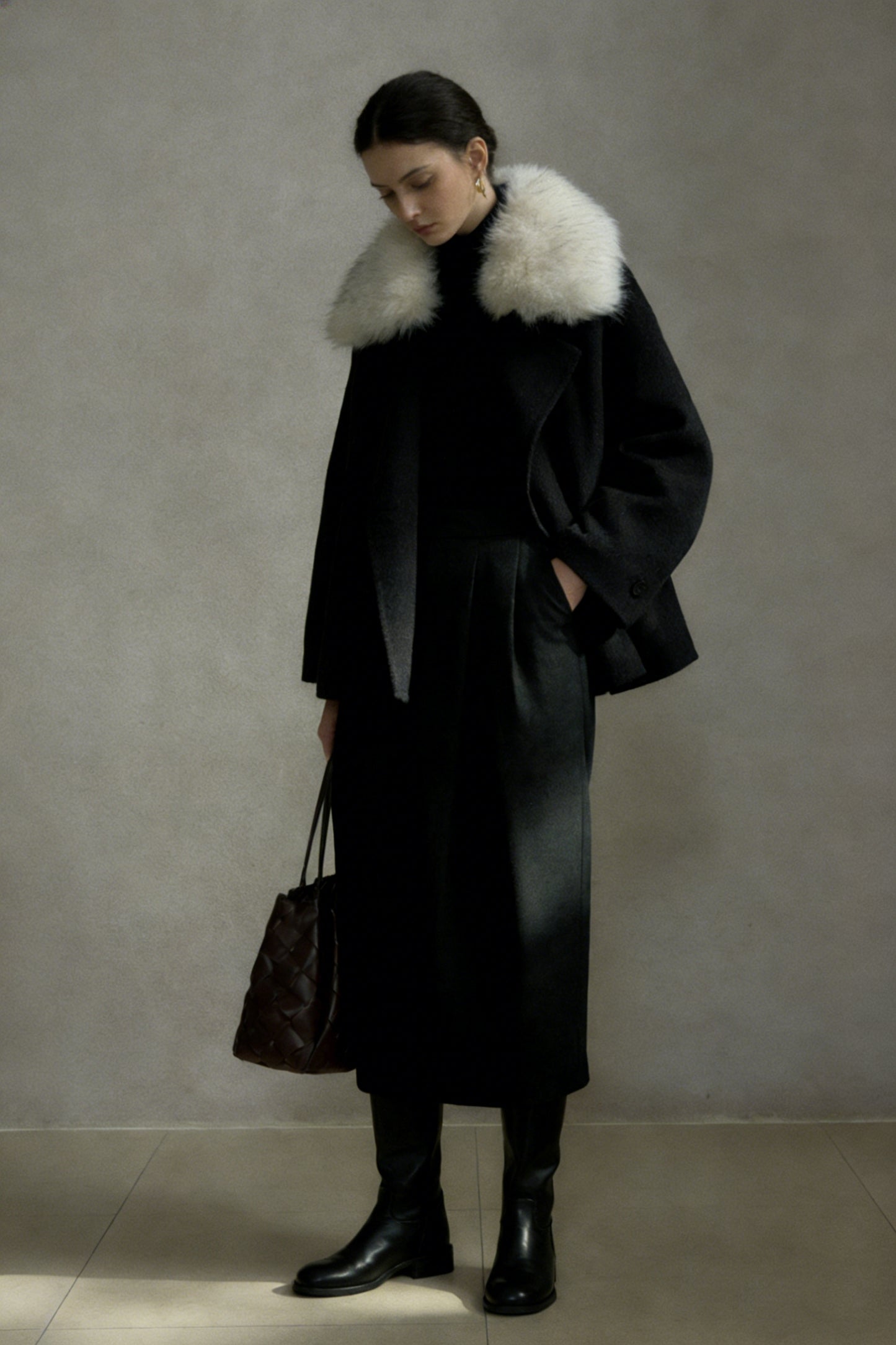 Wool blend oversized collar jacket | 2 color