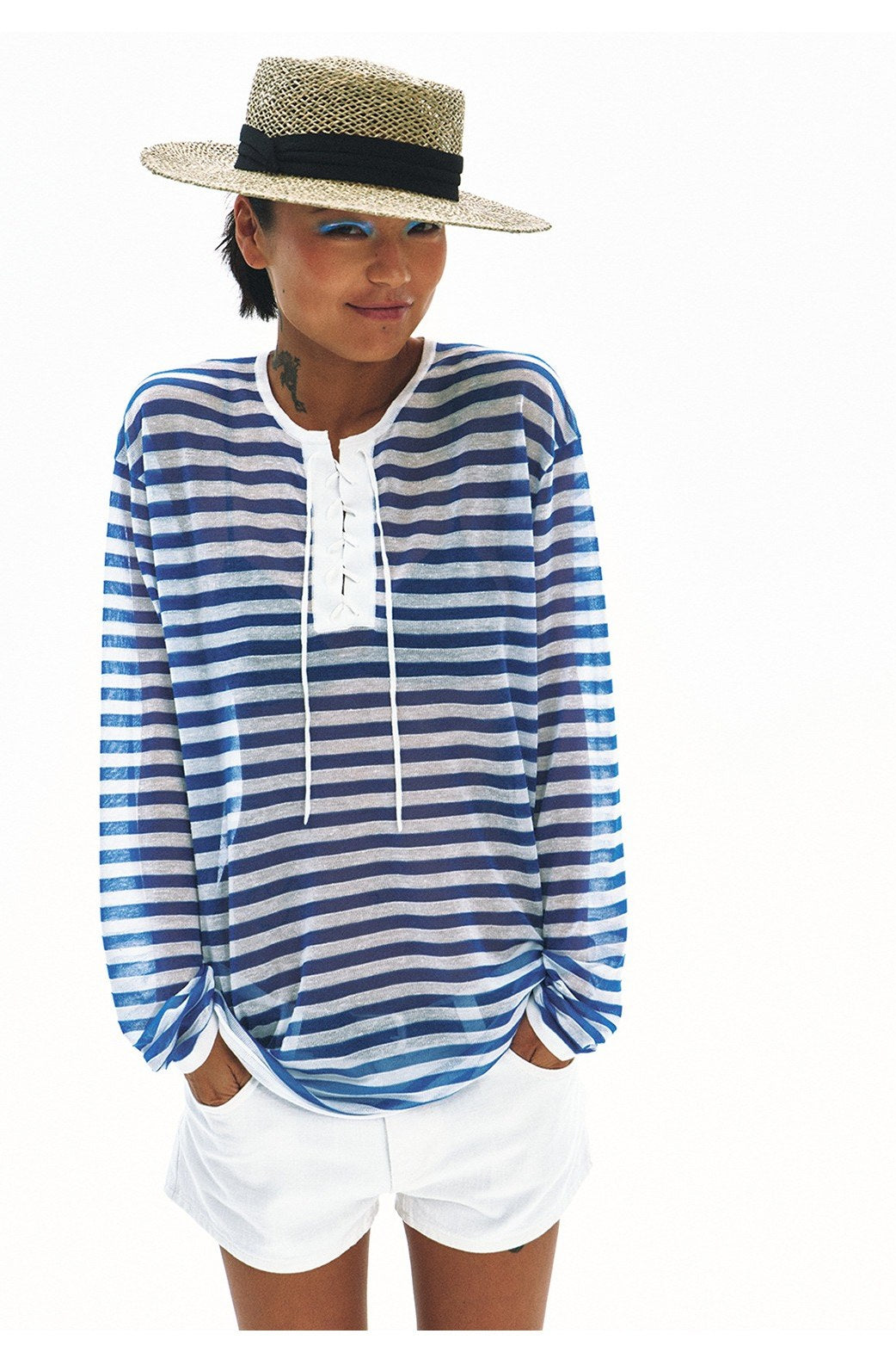 Striped lightweight knit cover-up top | 3 color