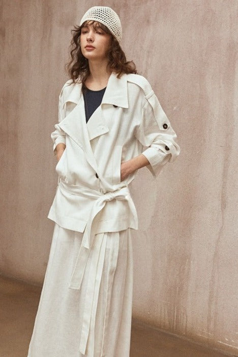 Lyocell-linen soft-touch short trench jacket | 2 color