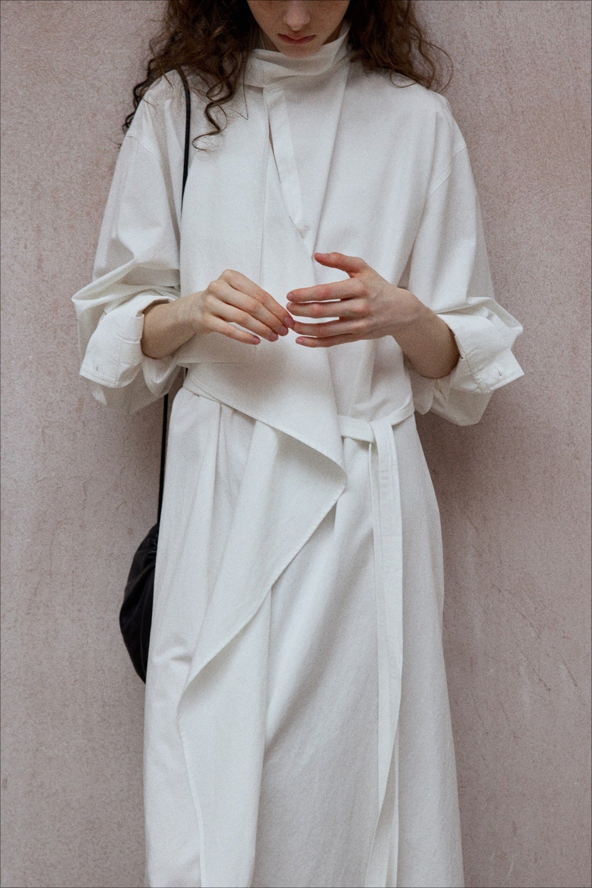 Cotton blend irregular flutter collar lightweight trench coat | 3 color