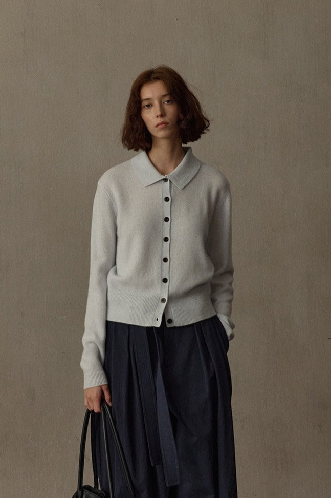 Loose-knit 100% wool polo cardigan | 7 color