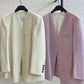 Wool & rabbit fur & silk V-neck collarless blazer | 3 color