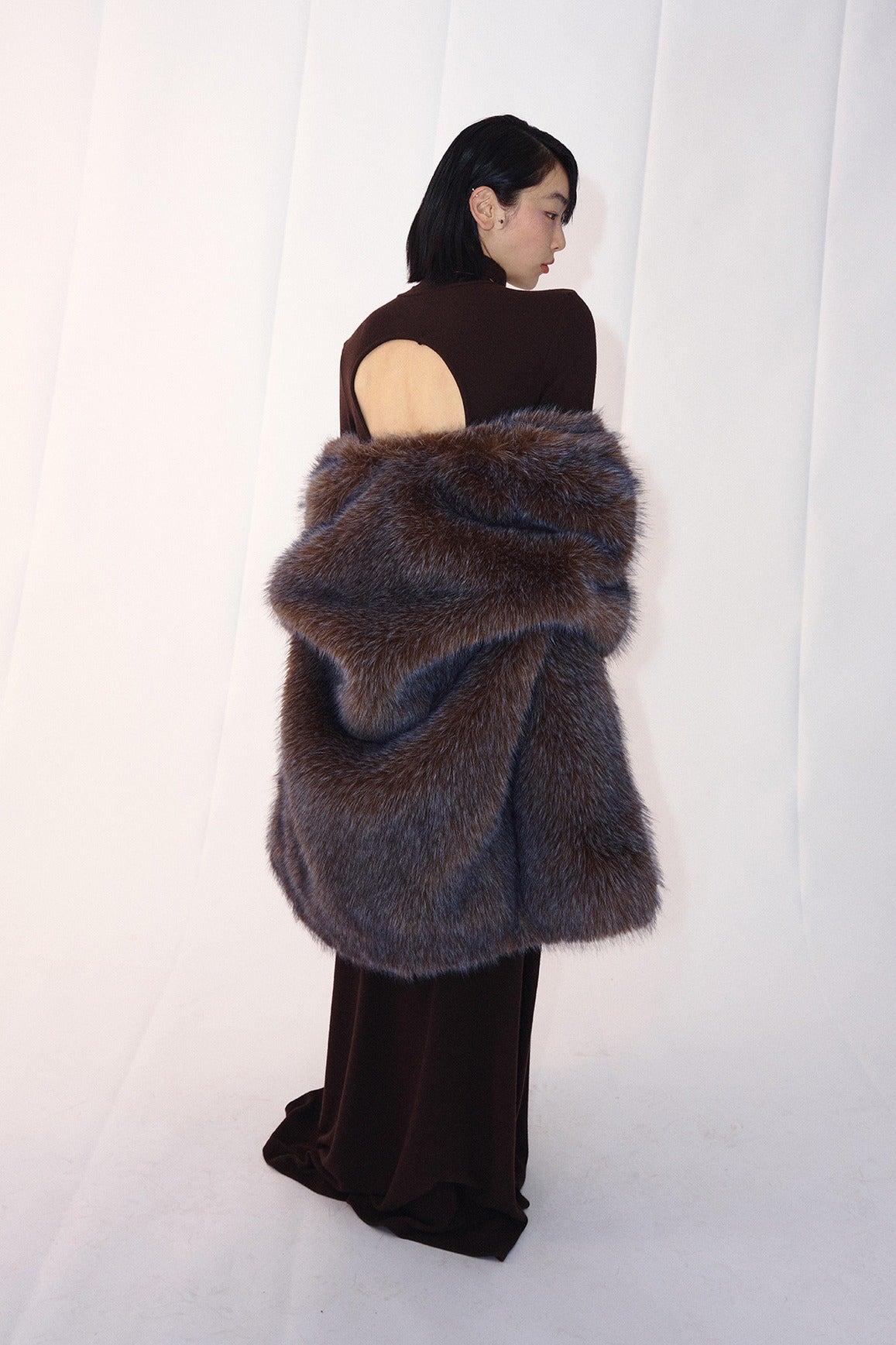 Faux fur mid-length soft drape coat | 2 color