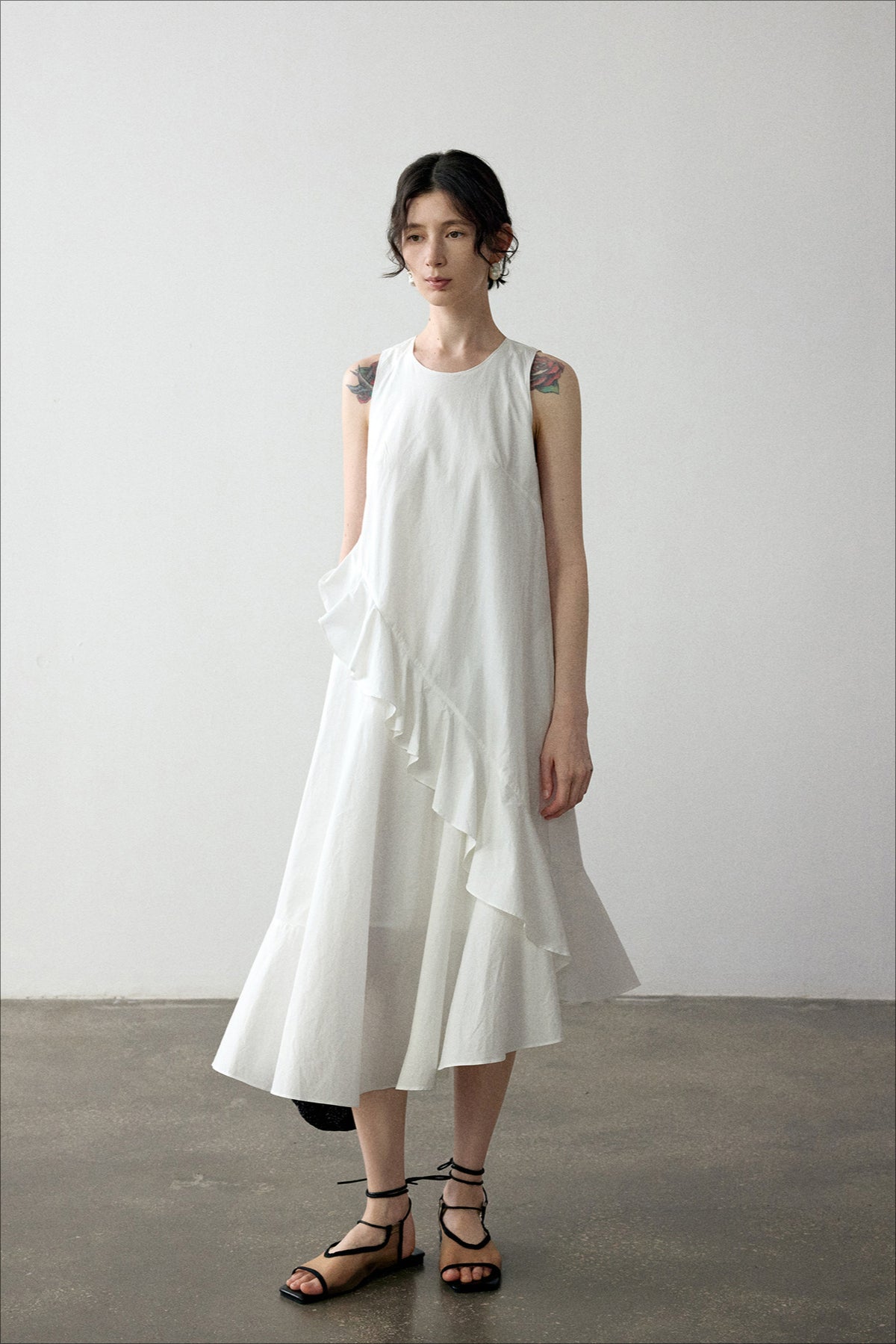 100% cotton ruffled design sleeveless dress | 4 color