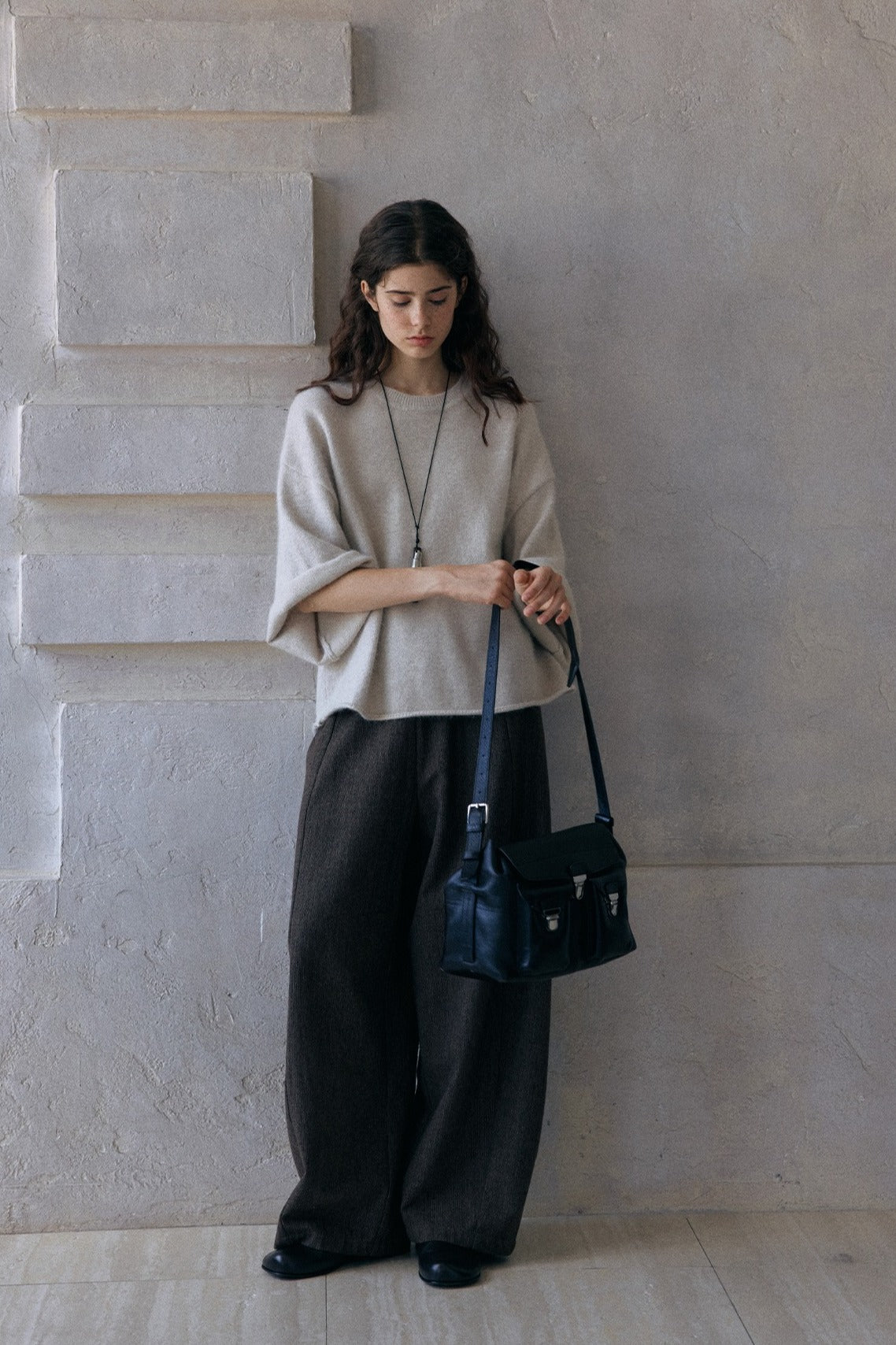 Wool containing loose-fit soft short-sleeve sweater | 3 color