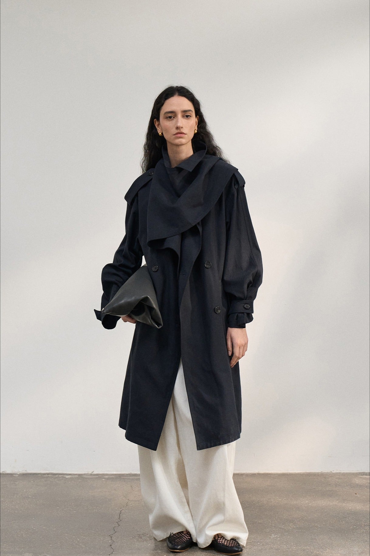 Romantic scarf collar mid-length trench coat | 2 color