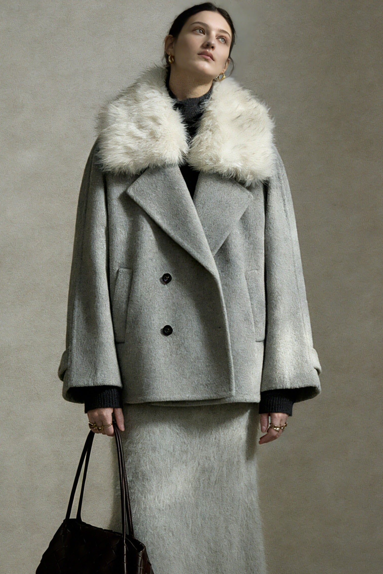 Chaqueta de mezcla de lana con cuello oversize | 2 colores