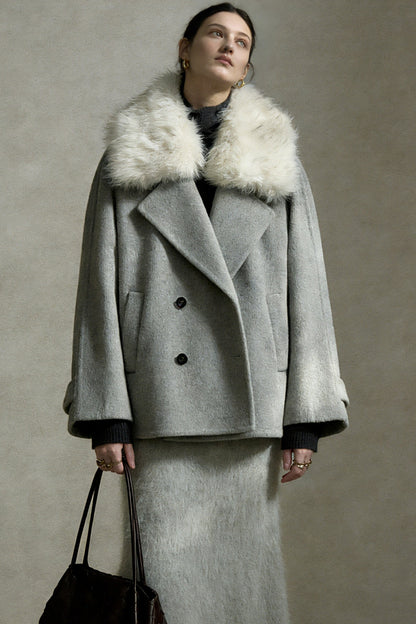 Wool blend oversized collar jacket | 2 color