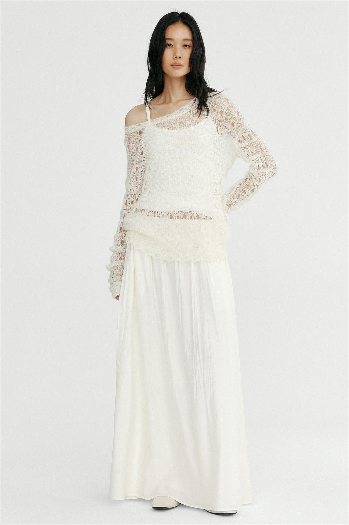Wool blend airy open-knit hole knitwear | 2 color