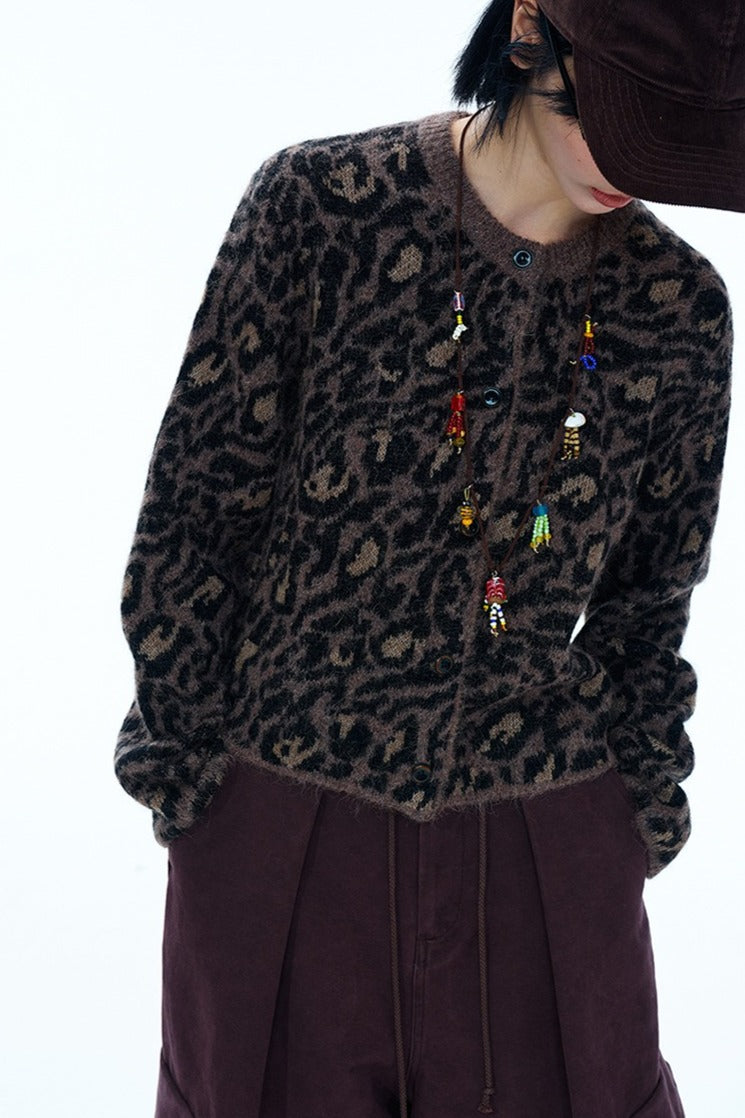 Alpaca blend leopard print cardigan | 2 color