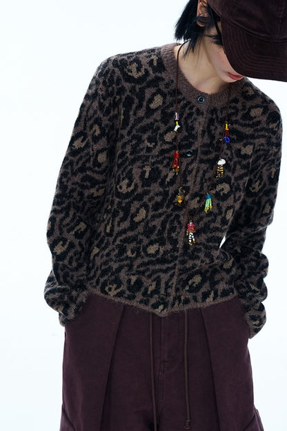 Alpaca blend leopard print cardigan | 2 color