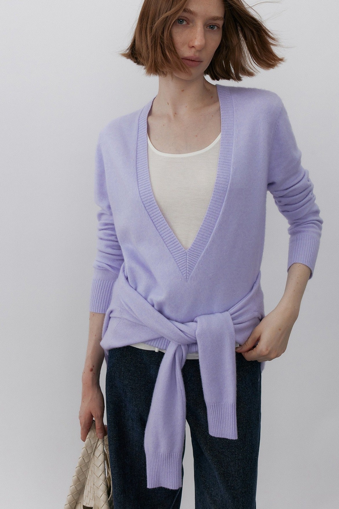 Wool blend deep V-neck cozy sweater | 2 color