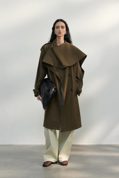 Romantic scarf collar mid-length trench coat | 2 color