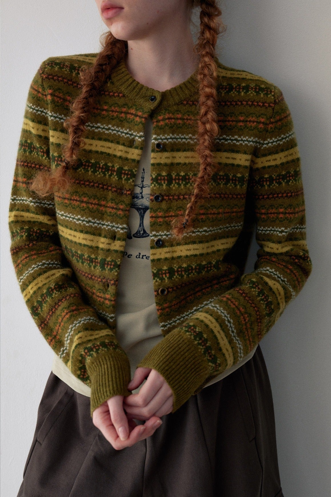 100% sheep wool round neck cardigan | 4 color