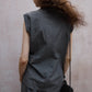 Cotton blend linen diagonal front vest shirt | 2 color