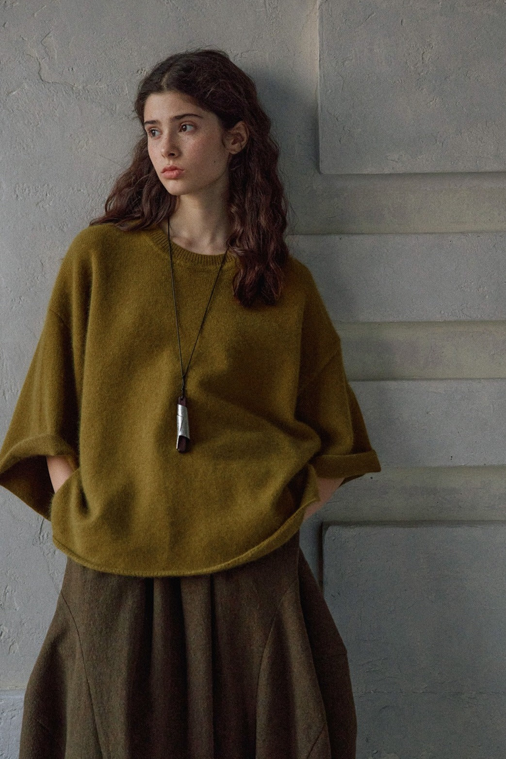 Wool containing loose-fit soft short-sleeve sweater | 3 color