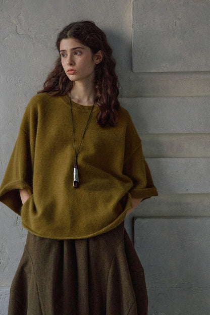 Pull ample à manches courtes en laine douce | 3 couleurs