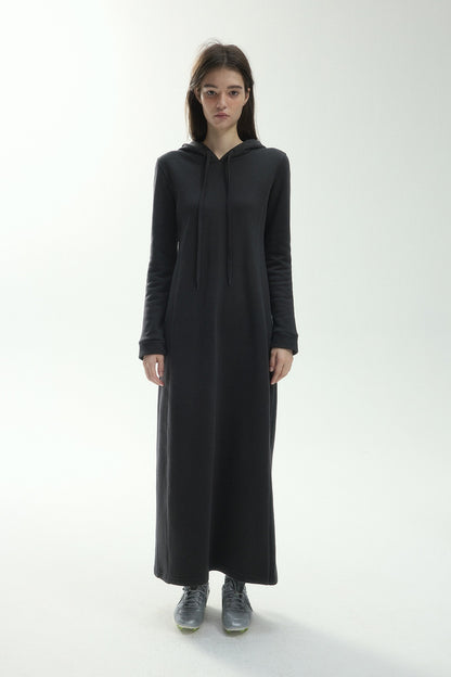 Cotton blend fleece long hoodie dress | 3 color