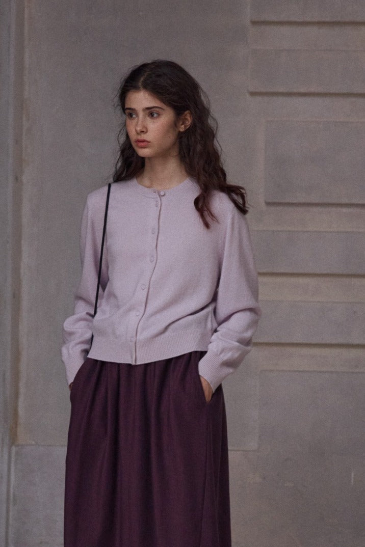 100% wool classic round neck cardigan | 5 color