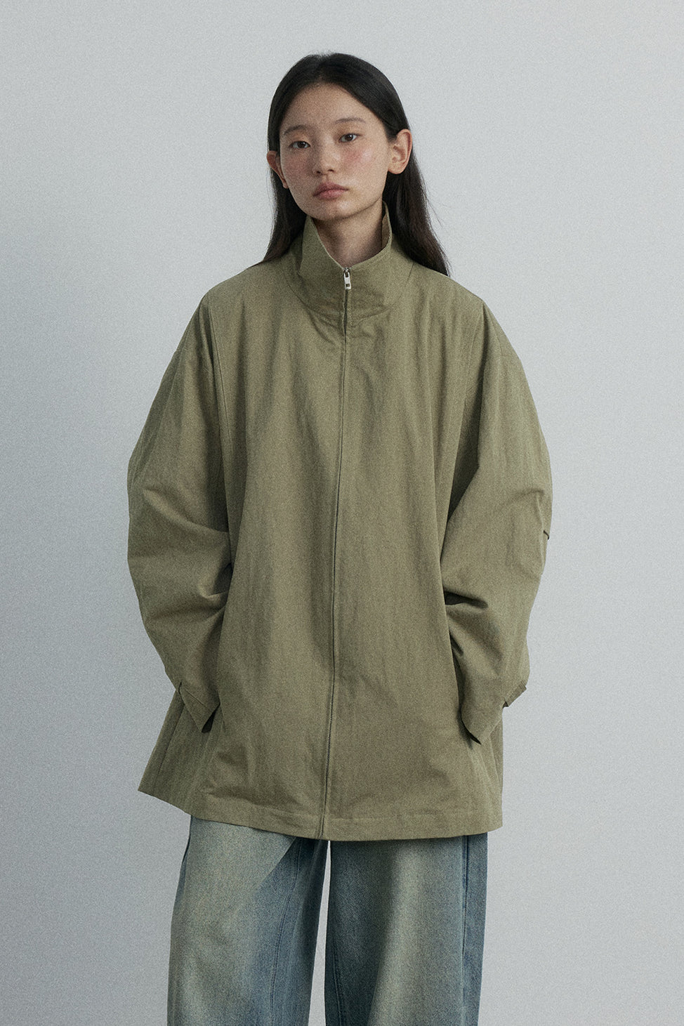 Cotton blend mid-length windbreaker jacket | 4 color