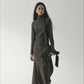 Elastic irregular flowy knit dress with scarf xollar