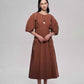 Customizable Pleated waist puff-sleeved dress | 2 color