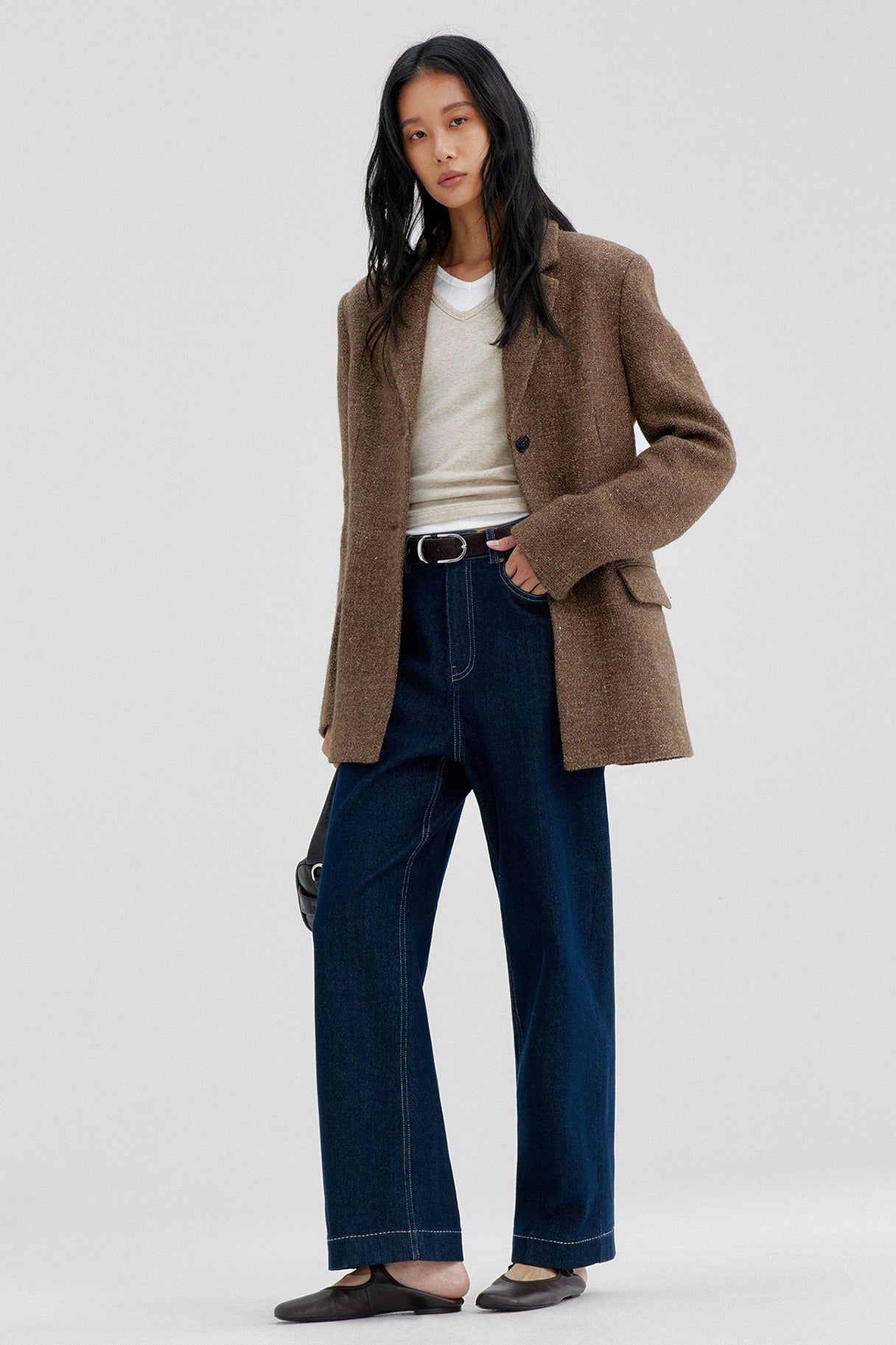 Wool blend tailored waist silhouetted blazer jacket | 2 color
