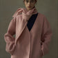 100% wool silhouetted V neck jacket with a scarf | 5 color