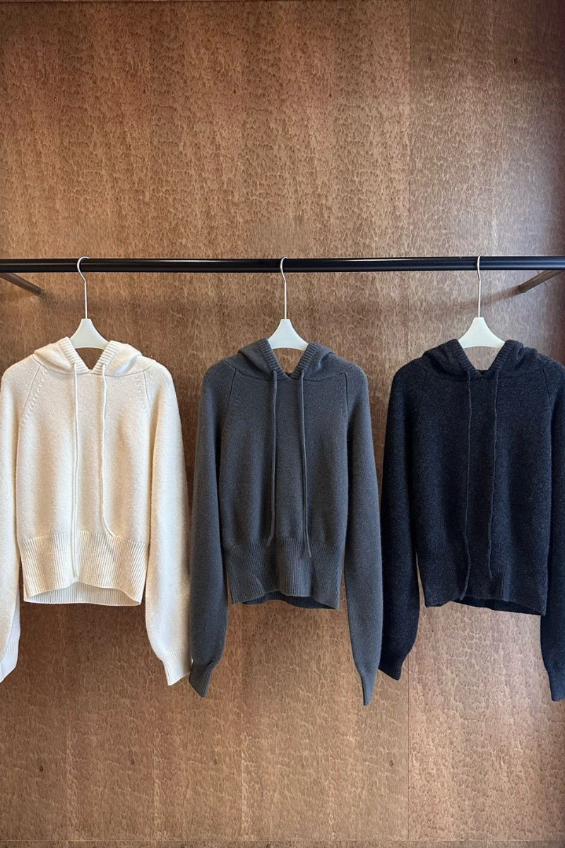 100% wool ribbed hooded pullover sweater | 3 color