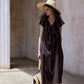 Cotton blend V-neck ruffled collar dress | 2 color