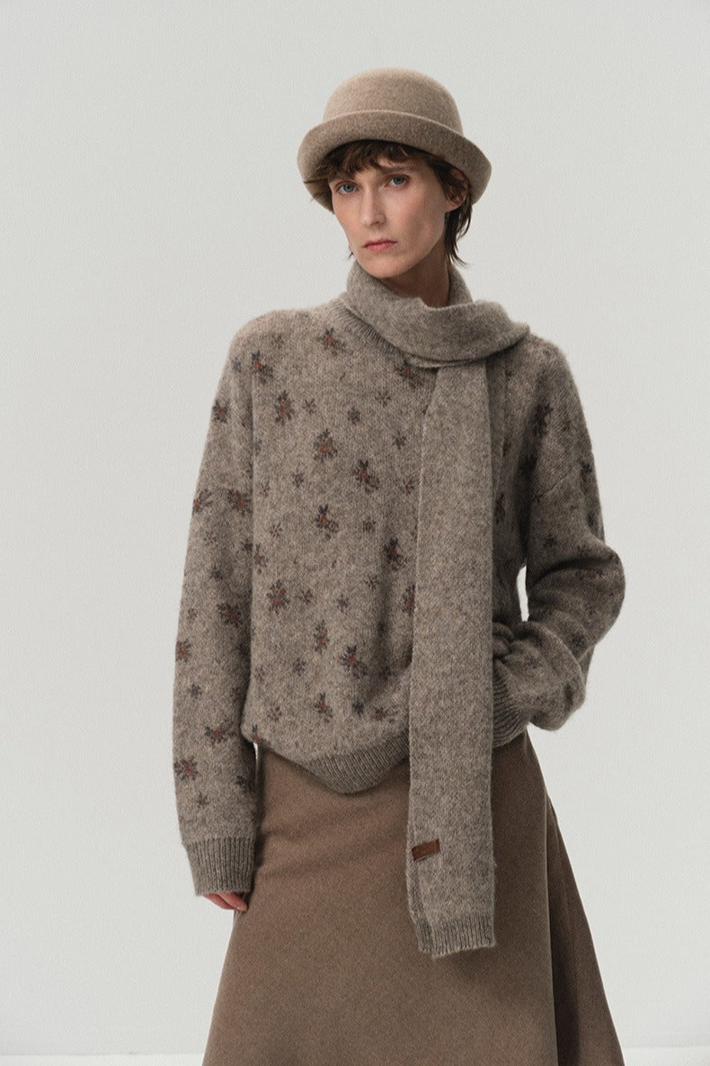 Print sweater with a matching scarf | 2 color