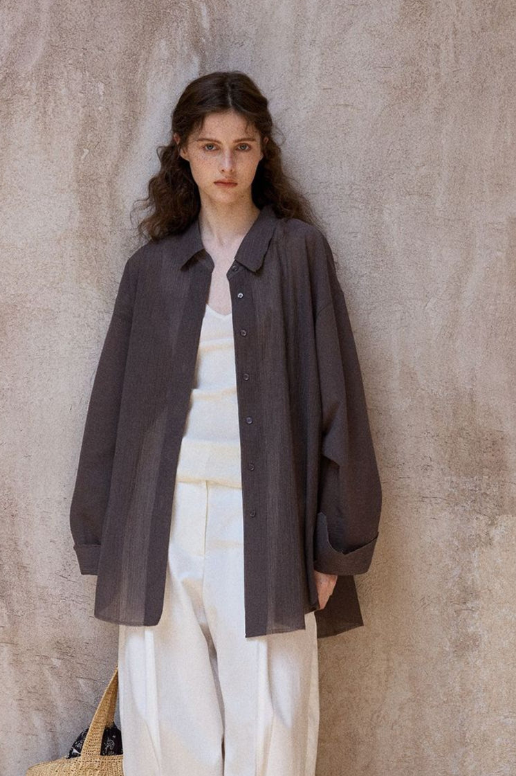 Cotton blend textured and sheer loose shirt | 3 color