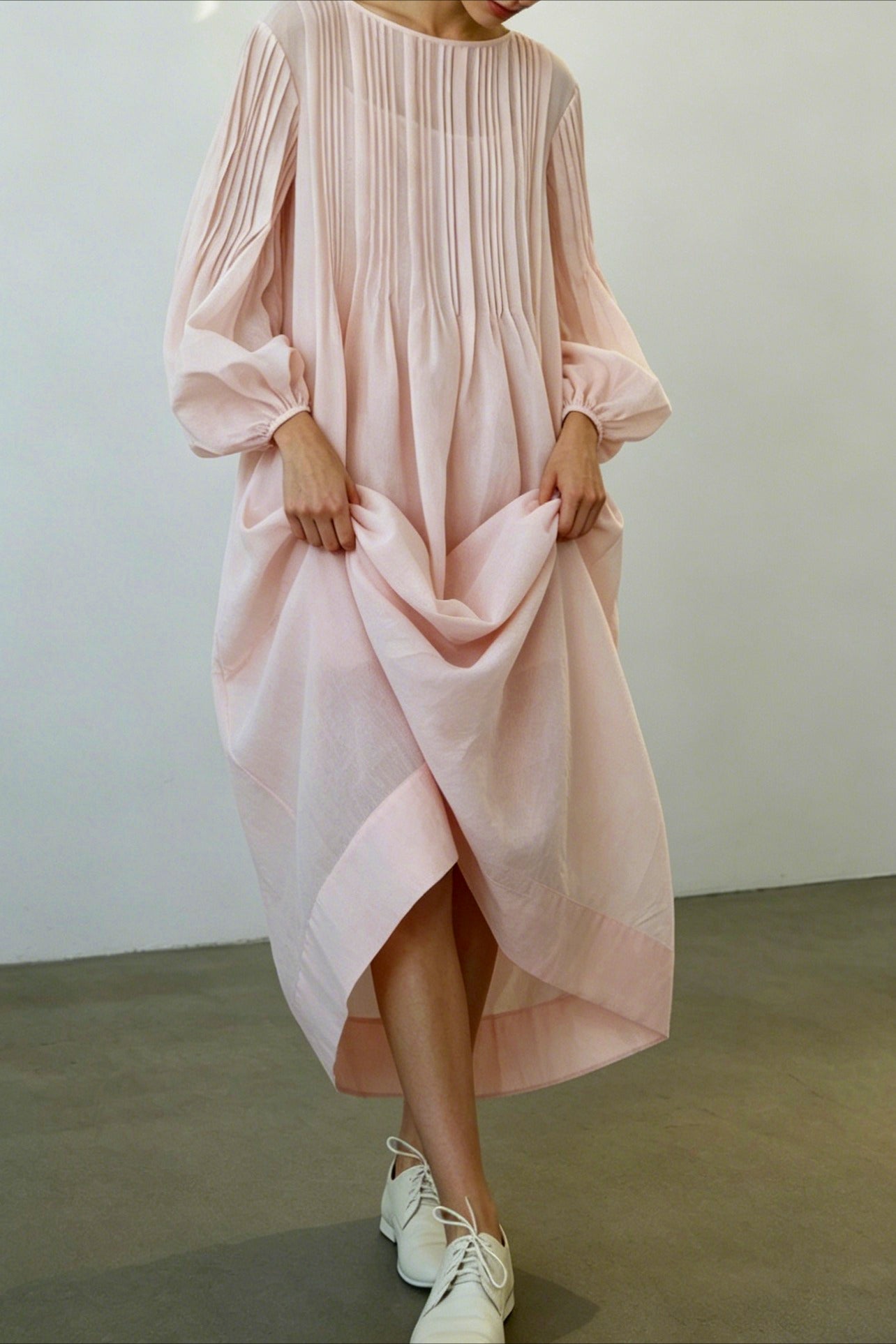 Cotton-nylon voluminous romantic dress | 2 color