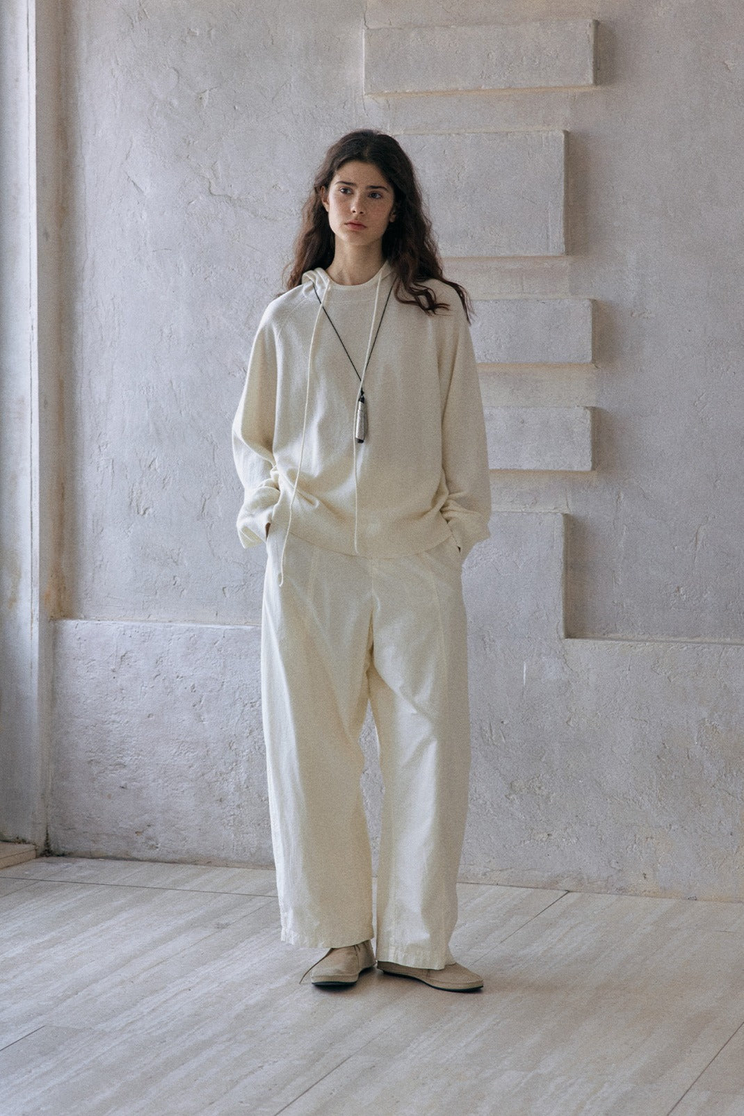 Washed water cotton textured surface fleece inside pants