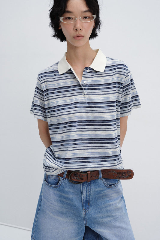 Cotton blend stripped pattern polo t-shirt | 3 color