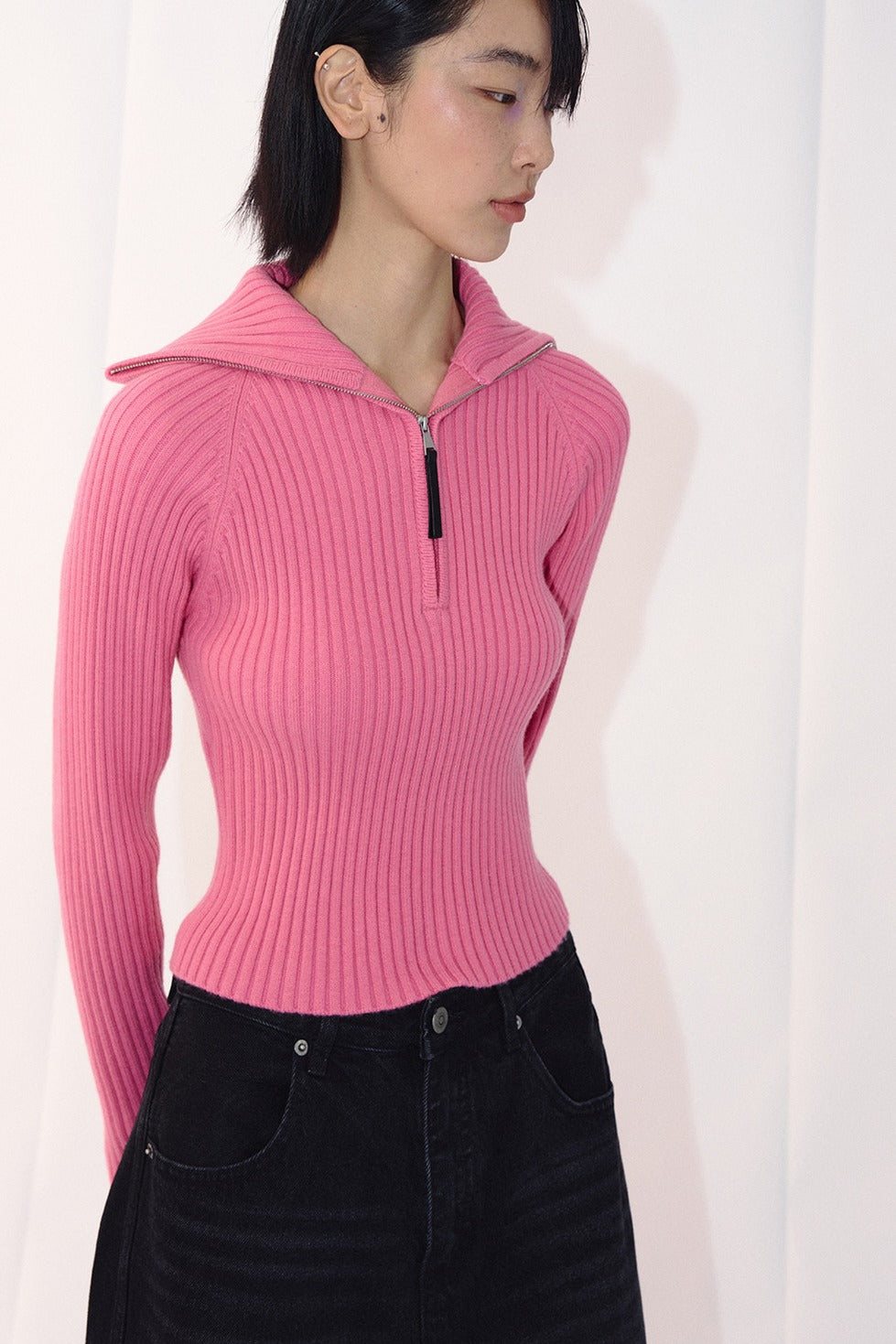 100% wool rib knit slim fit sweater | 2 color