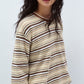 Cotton blend velvet-texture striped T-shirt | 5 color