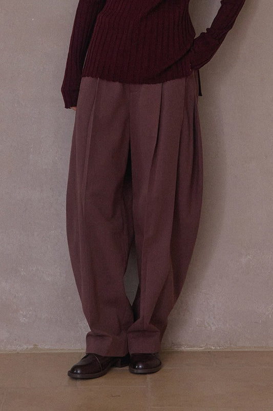 Cotton blend curved loose pants | 4 color
