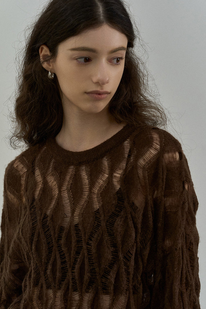 Wool containing openwork sweater | 5 color