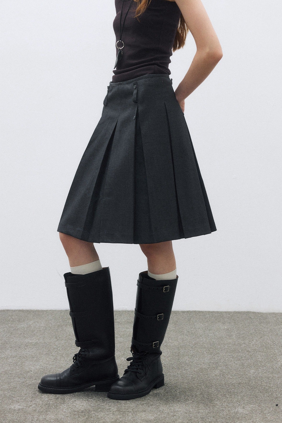 High rise crisp pleats A-line skirt | 2 color