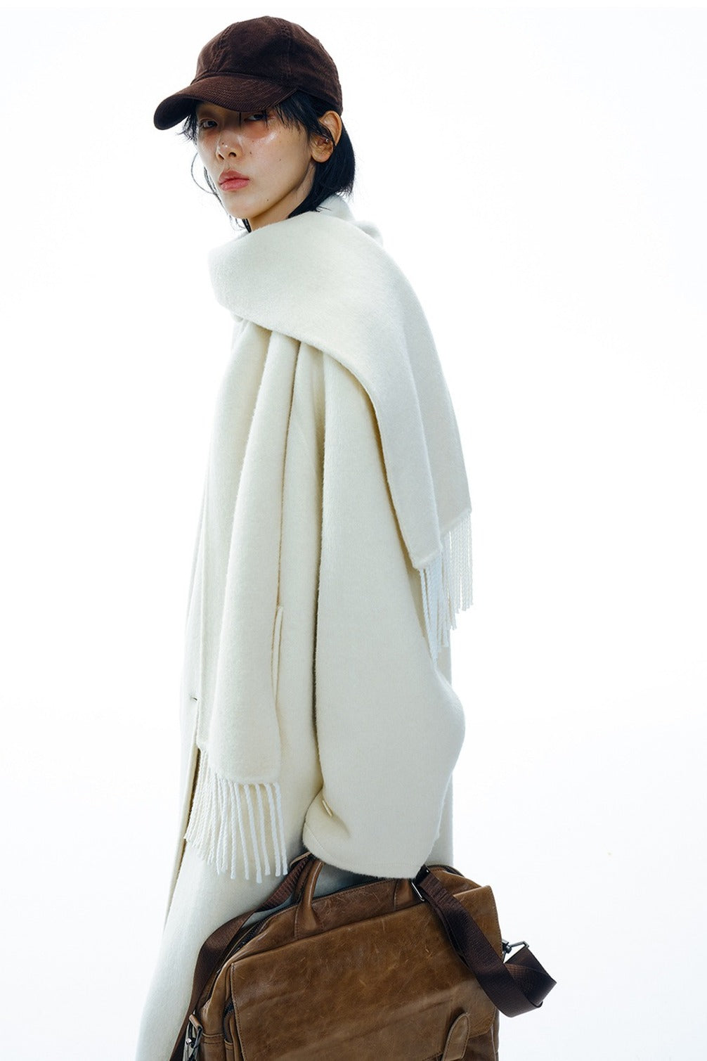 Wool-silk-angora double-face coat with a scarf | 2 color
