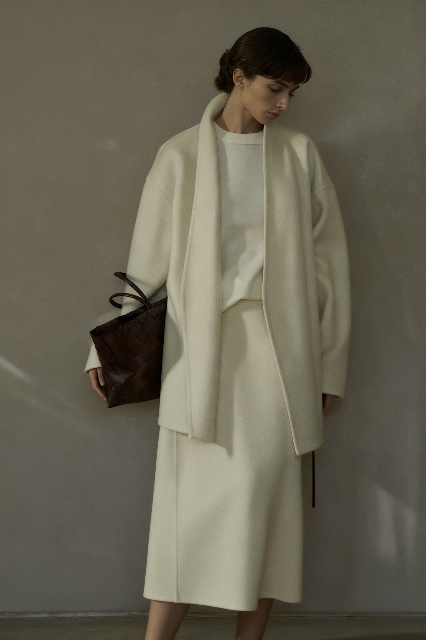 Abrigo midi de tejido de doble faz de mezcla de lana | 4 colores