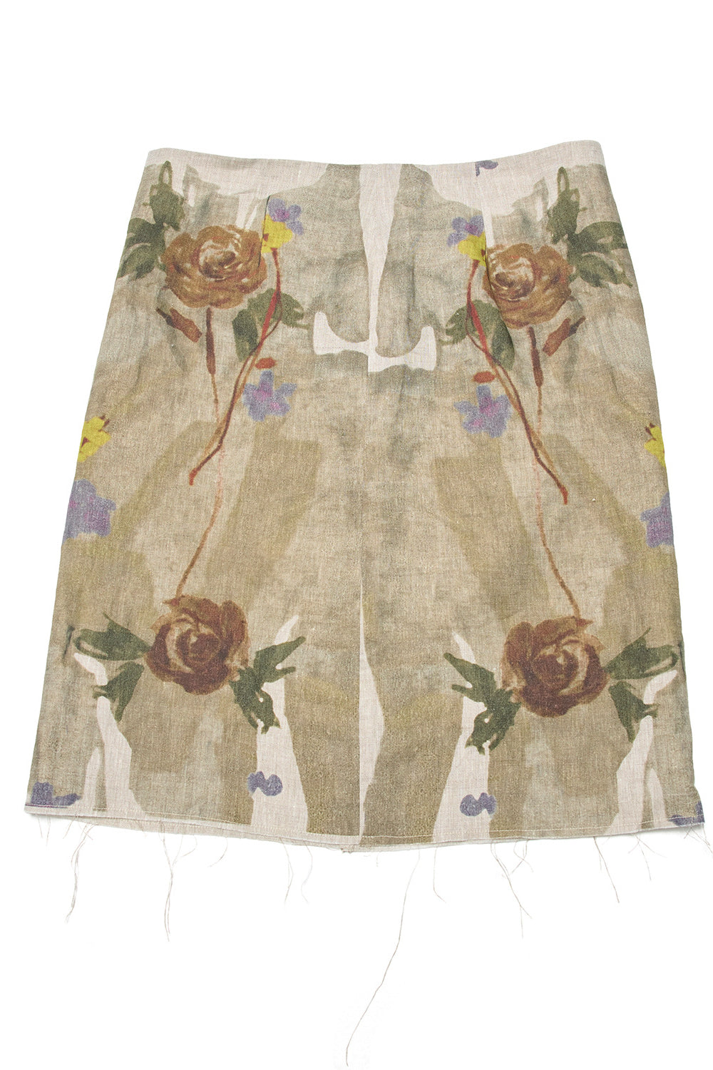 100% linen print raw edge straight skirt | 2 color