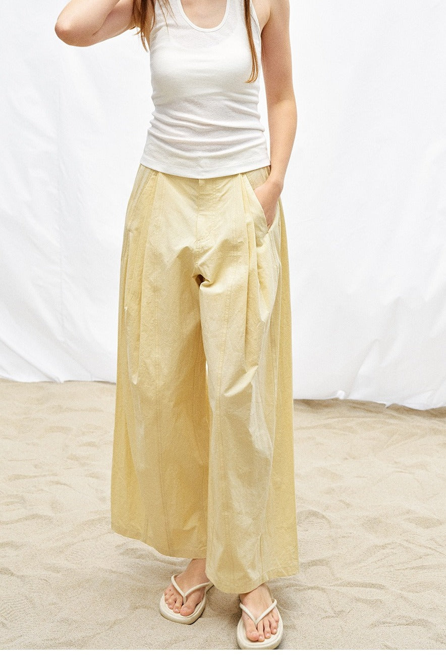 Cotton-linen blend high-waist pleated pants | 3 color