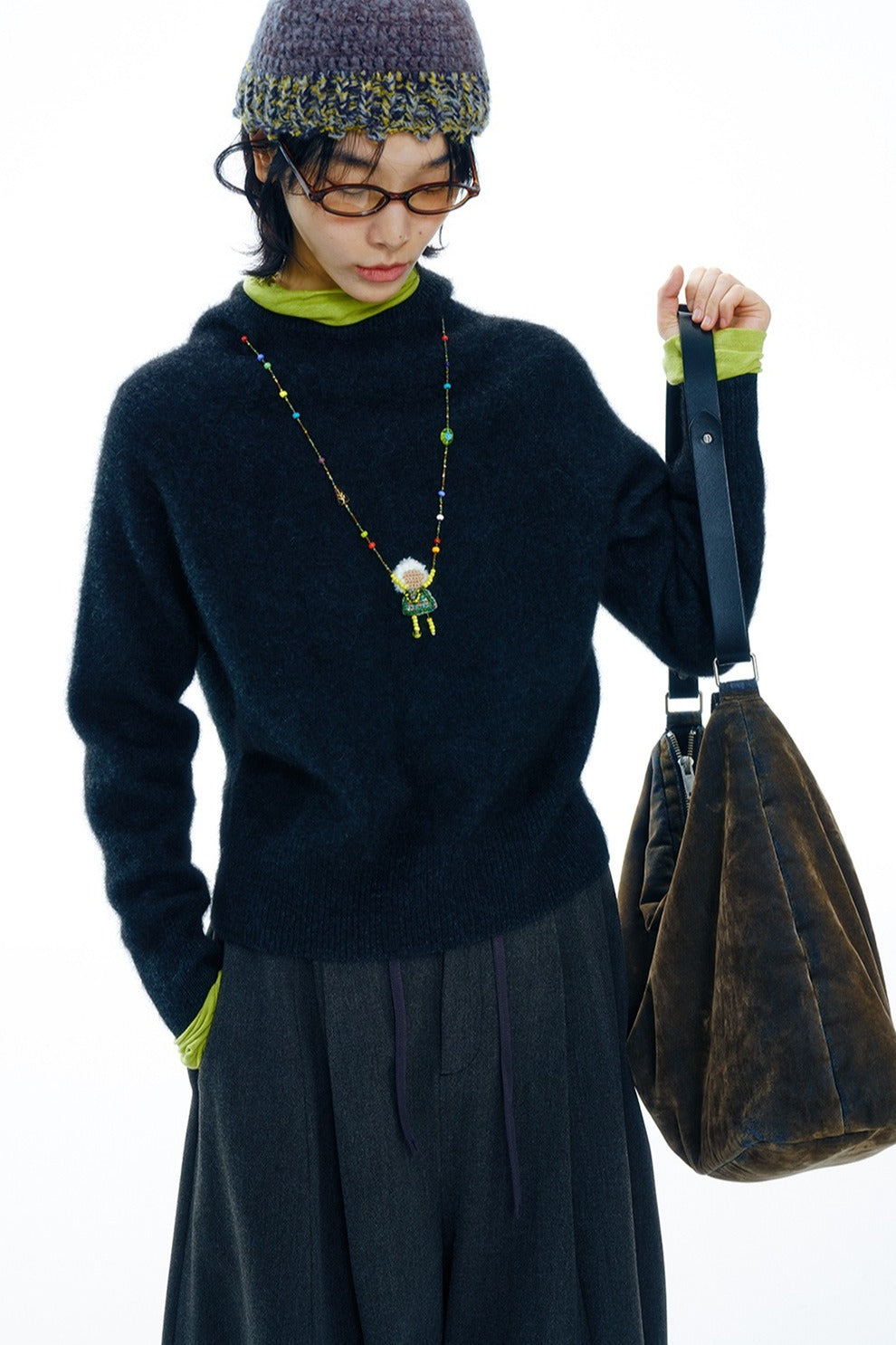 Yak down blend solid hue hoodie sweater | 4 color