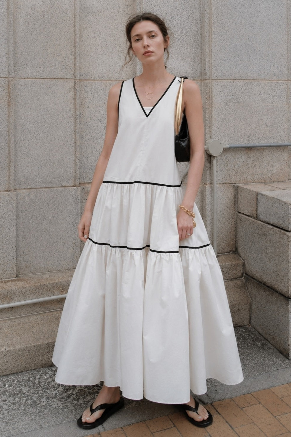 100% cotton deep V-neck maxi dress